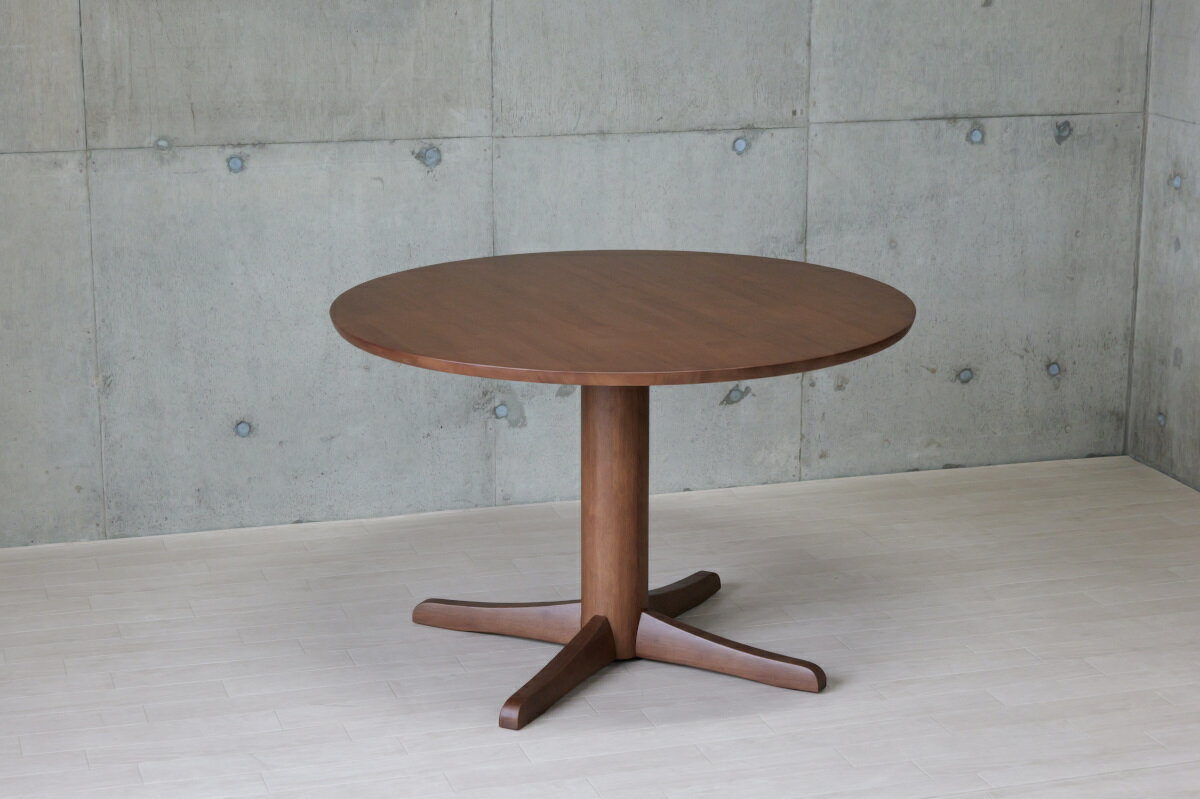 ダイニングテーブル 北欧 円形テーブル おしゃれ 丸テーブル 無垢材 1本脚 ナチュラル 木製 天然木 4人 カフェテーブル 幅110 茶色 ブラウン リビング 食卓テーブル 1本脚 十字脚 中心脚 クロスベース センターレッグ