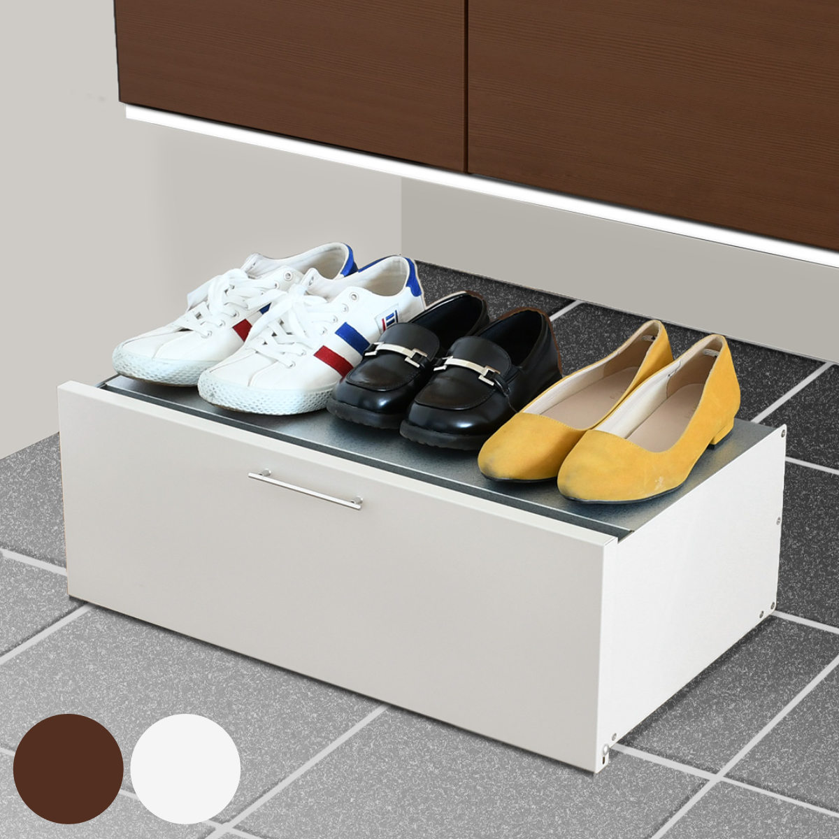 シューズラック 下駄箱下シューズワゴン 幅60cm ( シューズ ラック 下駄箱下 最大6足 収納 キャスター付き 引き出し 2段 靴収納 玄関収納 すき間収納...