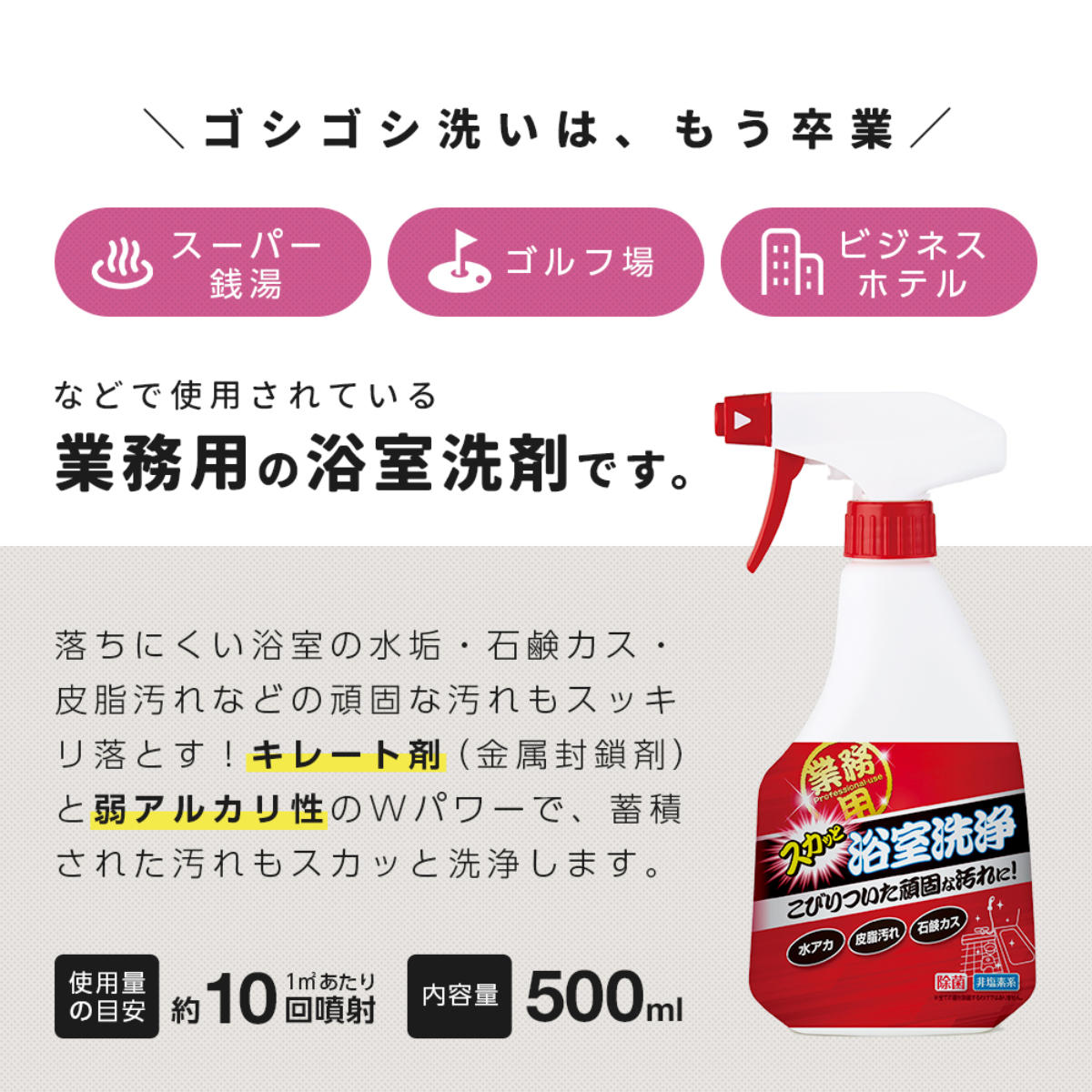 お風呂洗剤 500ml 業務用 スカッと浴室洗浄 （ 風呂 バス 浴室 浴槽 湯アカ 皮脂 ...