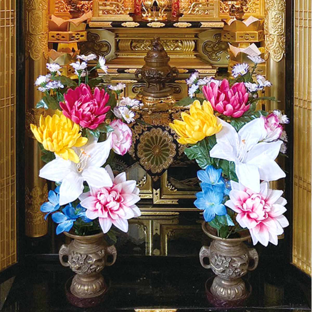 仏花 お手入れ不要 枯れない お墓 仏壇用 お供え花 2束組 45cm （ 造花 お供え 供花 花 御供え 弔花 フェイクフラワー 仏壇 水換え不要 夏 人工 ...