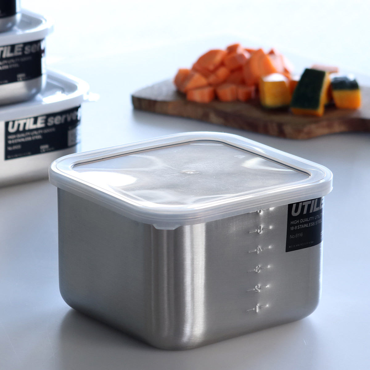 工房アイザワ 保存容器 2.2L UTILE 目盛付角容器 L （ aizawa 日本製 ステンレス 弁当箱 お弁当箱 目盛り 保存 容器 食品保存 角型 ステンレス保存容器 下ごしらえ 作り置き おかず 便利 美しい 小分け アイザワ シンプル 2200ml ）【39ショップ】