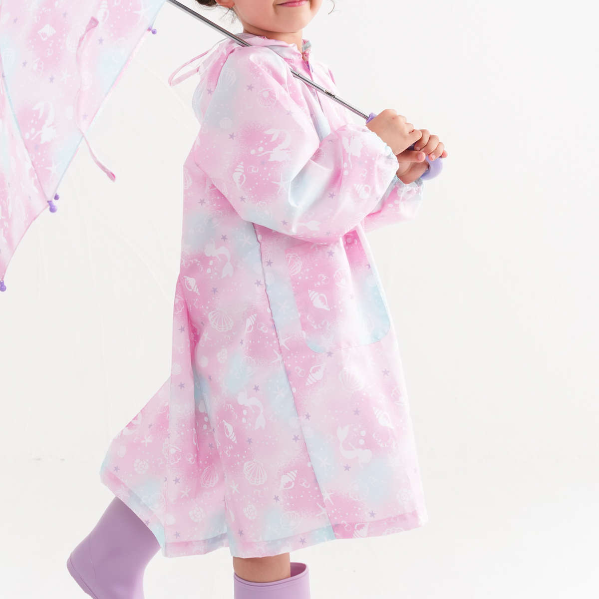 レインコート 子供用 シェルマーメイド 110～130cm （ キッズ 小学生 リュック対応 カッパ ...