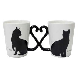 黒猫マグカップ 【先着】最大400円OFFクーポン有！ マグカップ ペア 300ml 黒猫 ツインマグ 磁器 2個入り （ 食洗機対応 電子レンジ対応 カップ マグ 2個 セット 猫 ねこ 持ち手 ハート ネコ ギフト プレゼント おしゃれ かわいい ）【39ショップ】