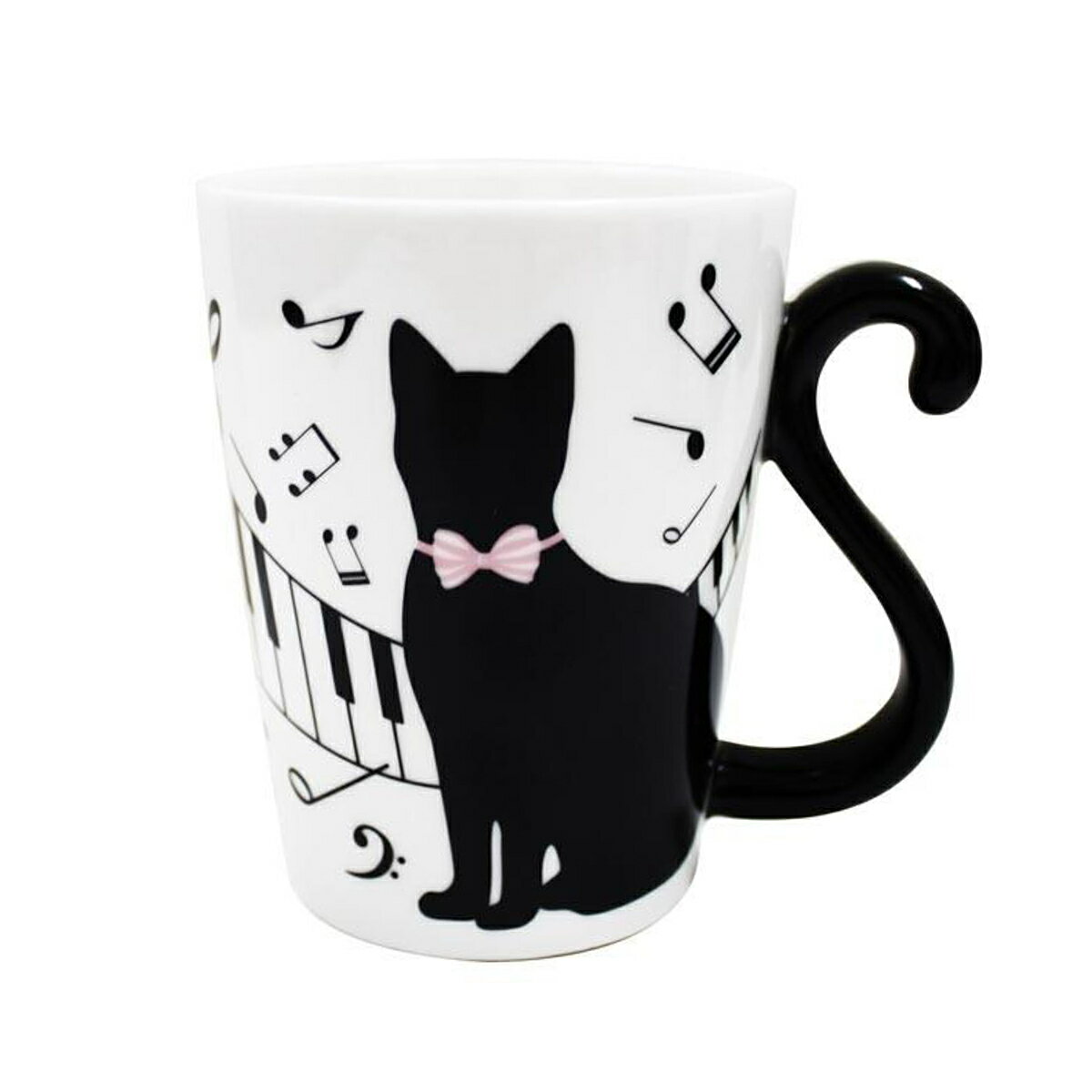 マグカップ300ml黒猫ピアノ磁器製食器