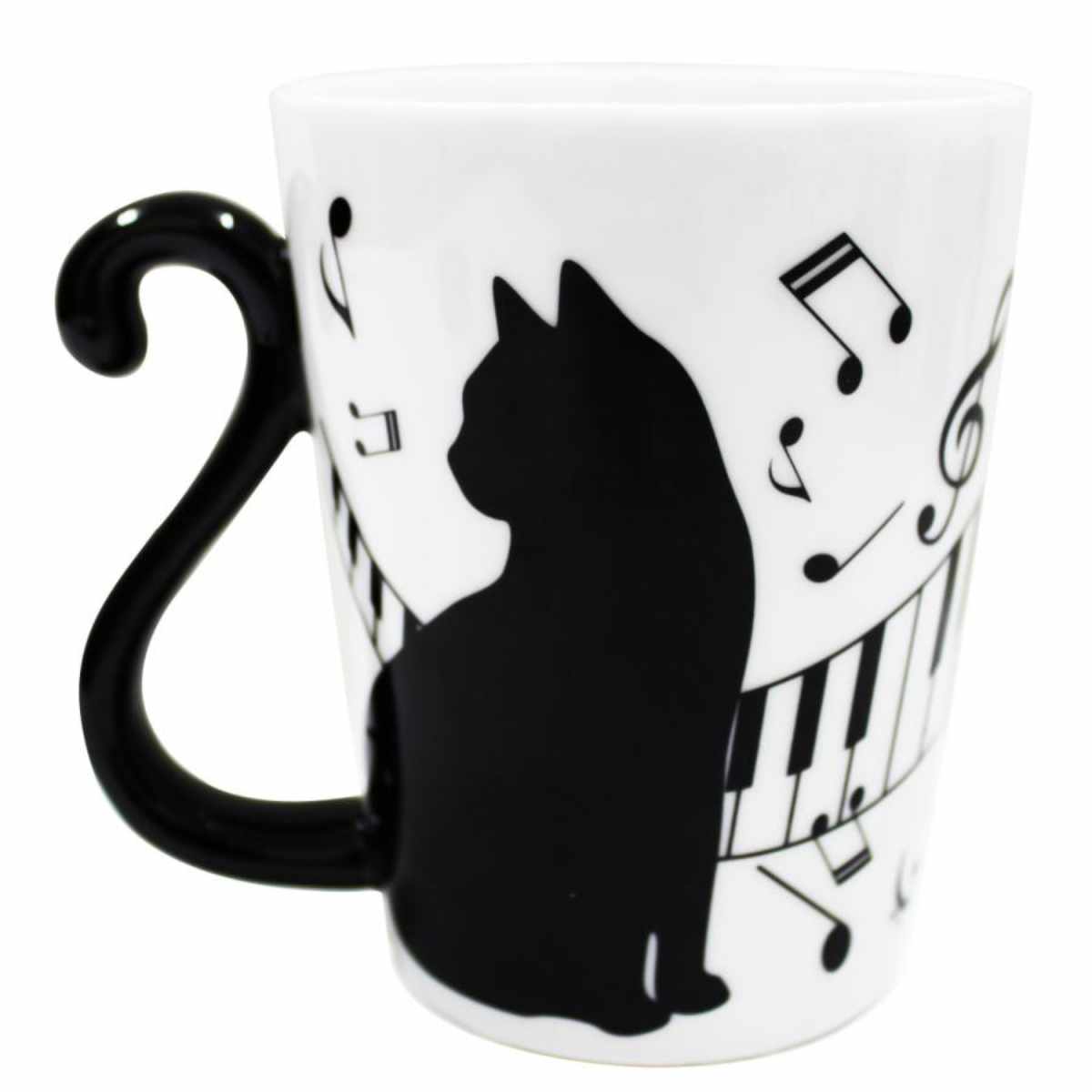 マグカップ 300ml ツインマグ ピアノ 黒猫 オス 磁器 （ 食洗機対応 電子レンジ対応 マグ カップ コップ アニマル 動物 ネコ ねこ 猫 食器 コーヒー 紅茶 スープ 取っ手付き 洋食器 黒ネコ ）【39ショップ】