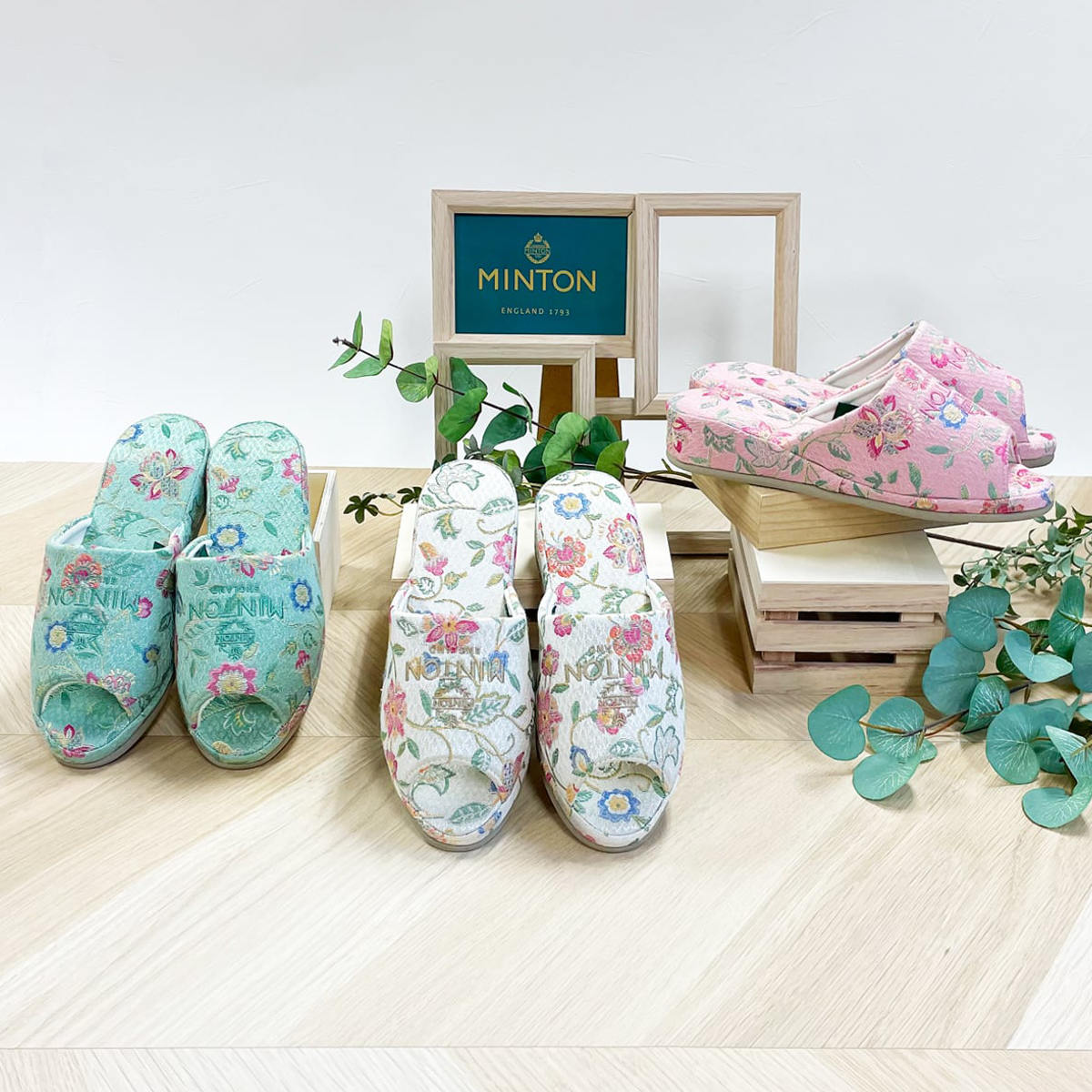 Rakuten - スリッパ ジャガードパンタロン ミントン （ ルームシューズ MINTON 花柄 レディース おしゃれ ～23cm 英国ブランド ヒール オープントゥ 前開き 滑りにくい 上品 来客用 室内履き 履きやすい 快適 サロン ネイルサロン ）【39ショップ】