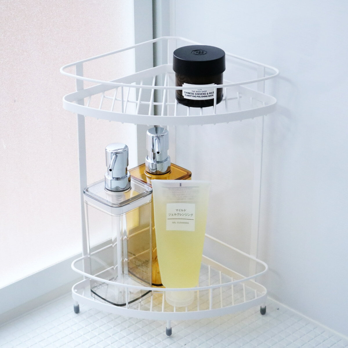 シャンプーラック ディスペンサースタンド Wコートコーナースタンド2段 ラックス ( バス収納 ボトルスタンド バスラック バス 風呂 浴室 棚 風呂収納 収納...