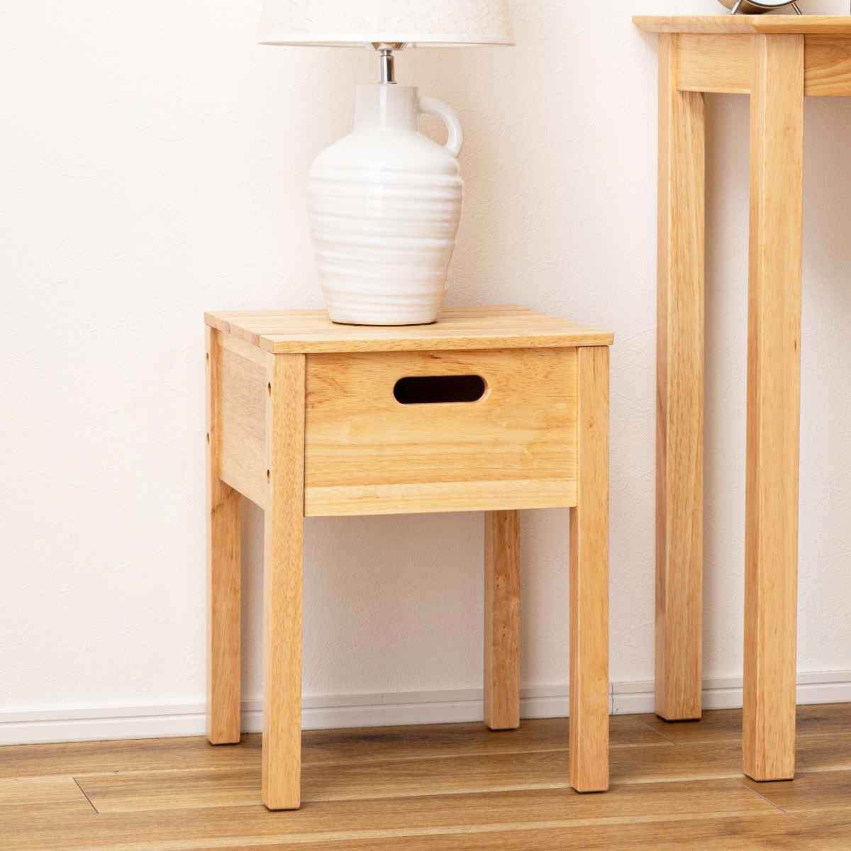 収納付きスツール 天然木 北欧風 32cm角 座面高43cm ( 木製 椅子 サイドテーブル ナイトテーブル 四角 正方形 スクエア ナチュラル 北欧 木目 )...