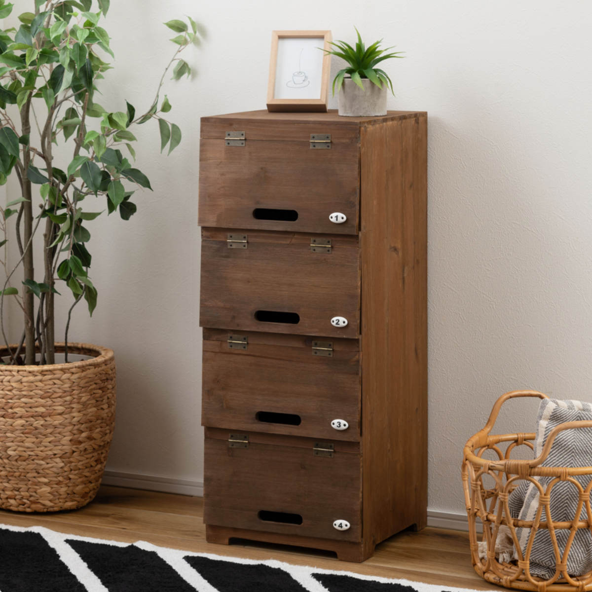 シューズラック 4段 木製 幅34.5cm （ シューズケース シューズボックス 下駄箱 スリム 靴収納 レトロ..