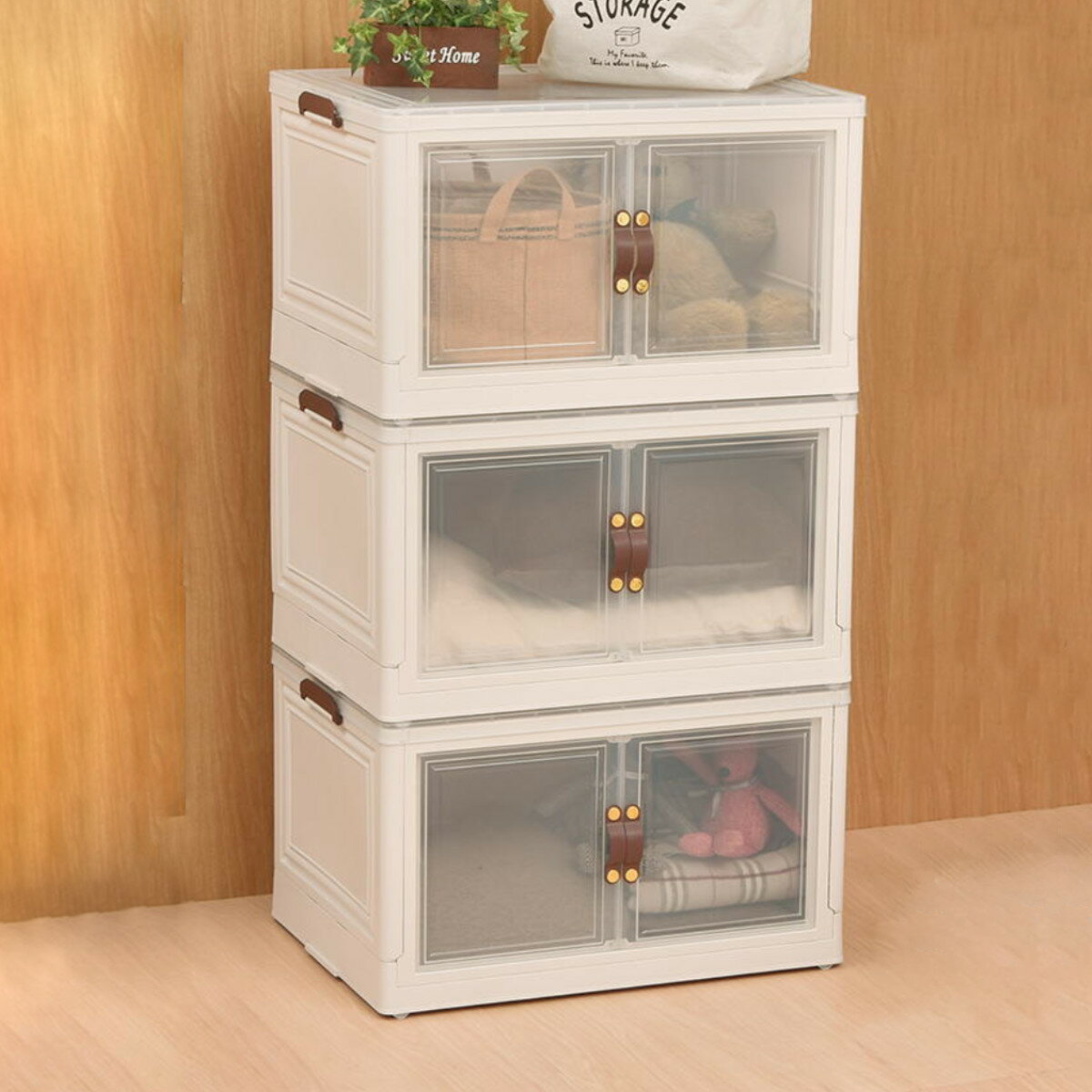 収納ケース 多目的収納ボックス BENRY 大 3個組 （ 収納ボックス 幅60×奥行43×高さ35.5cm 収納 扉 前開き 上開き キャスター付き 折りたたみ 積み重ね 大容量 スタッキング おもちゃ キッチン リビング 洗面所 小物 衣類収納 ）【39ショップ】