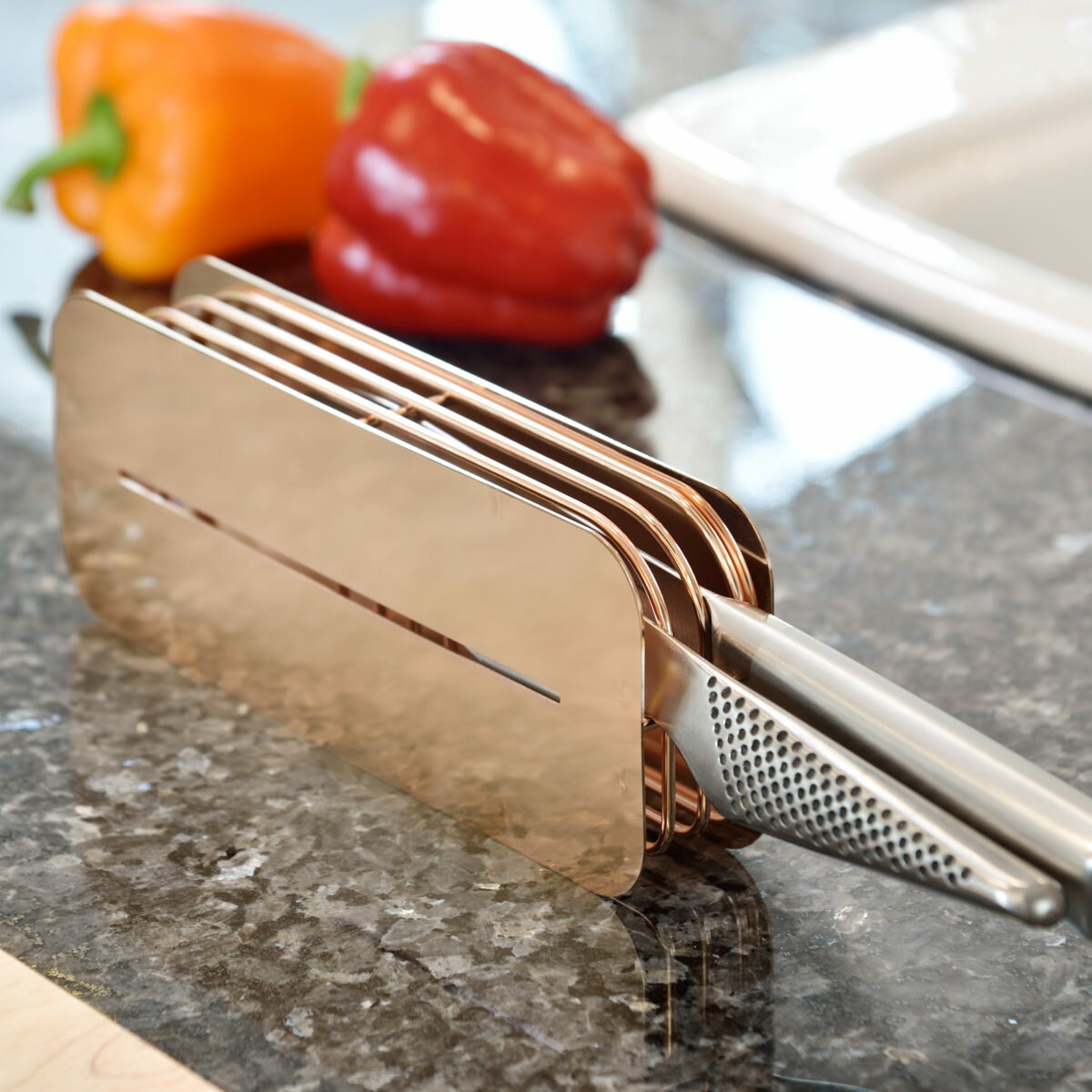 【レビュー特典付き】 包丁スタンド hanauta ハナウタ 2本収納 ローズゴールド ( 包丁立て 包丁差し 包丁ホルダー 包丁入れ 横型 包丁収納 日本製 ...