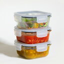 保存容器 520ml 耐熱ガラス保存容器 3個入 スクエア ( ガラス 密閉 電子レンジ対応 食洗機対応 オーブン対応 4点ロック 角型 耐熱容器 保存 容器 ...