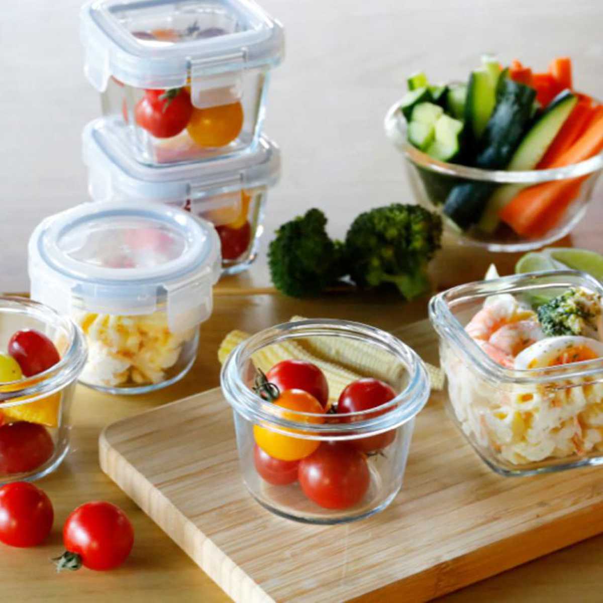 保存容器 150ml～660ml 耐熱ガラス保存容器 3個入 丸型 角型 （ アトミコ ガラス 密閉 電子レンジ対応 食洗機対応 オーブン対応 4点ロック 耐熱容器 保存 容器 ガラス容器 食品保存 積み重ね ）【39ショップ】