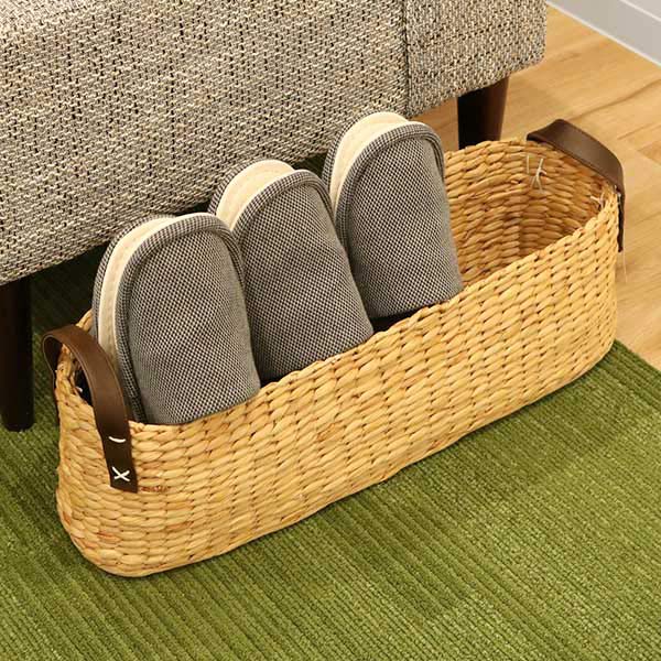 収納 バスケット ロング 持ち手付き スリッパ収納 ウォーターヒヤシンス （ 玄関収納 収納 収納ボックス 小物収納 収納ケース 自然素材 ナチュラル 籠 カゴ リビング収納 玄関 エントランス アジアン ） 【39ショップ】のサムネイル