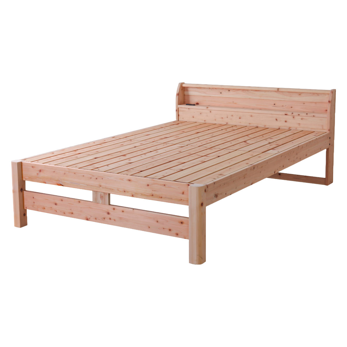 頑丈すのこベッド セミダブル 国産ひのき 宮棚 2口コンセント付 高さ調整可 日本製 （ ベッド ベット フレーム すのこ ノンホルムアルデヒド 耐久性 強度 通気性 調湿 天然木 木製 ）【39ショップ】