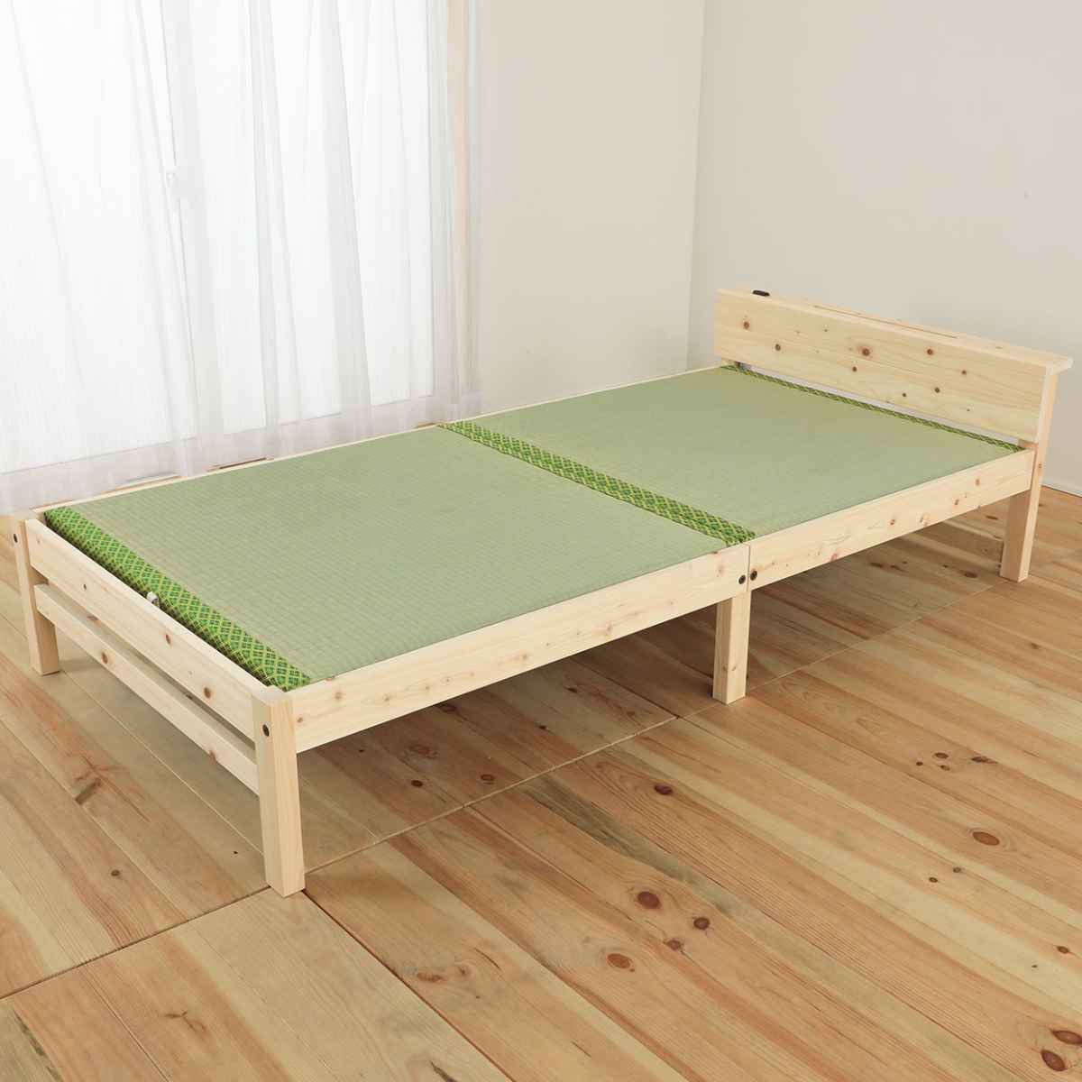 畳ベッド シングル 棚コンセント付 天然い草 日本製 （ 畳 ベッド い草 小上がり ベッドボードなし 和..