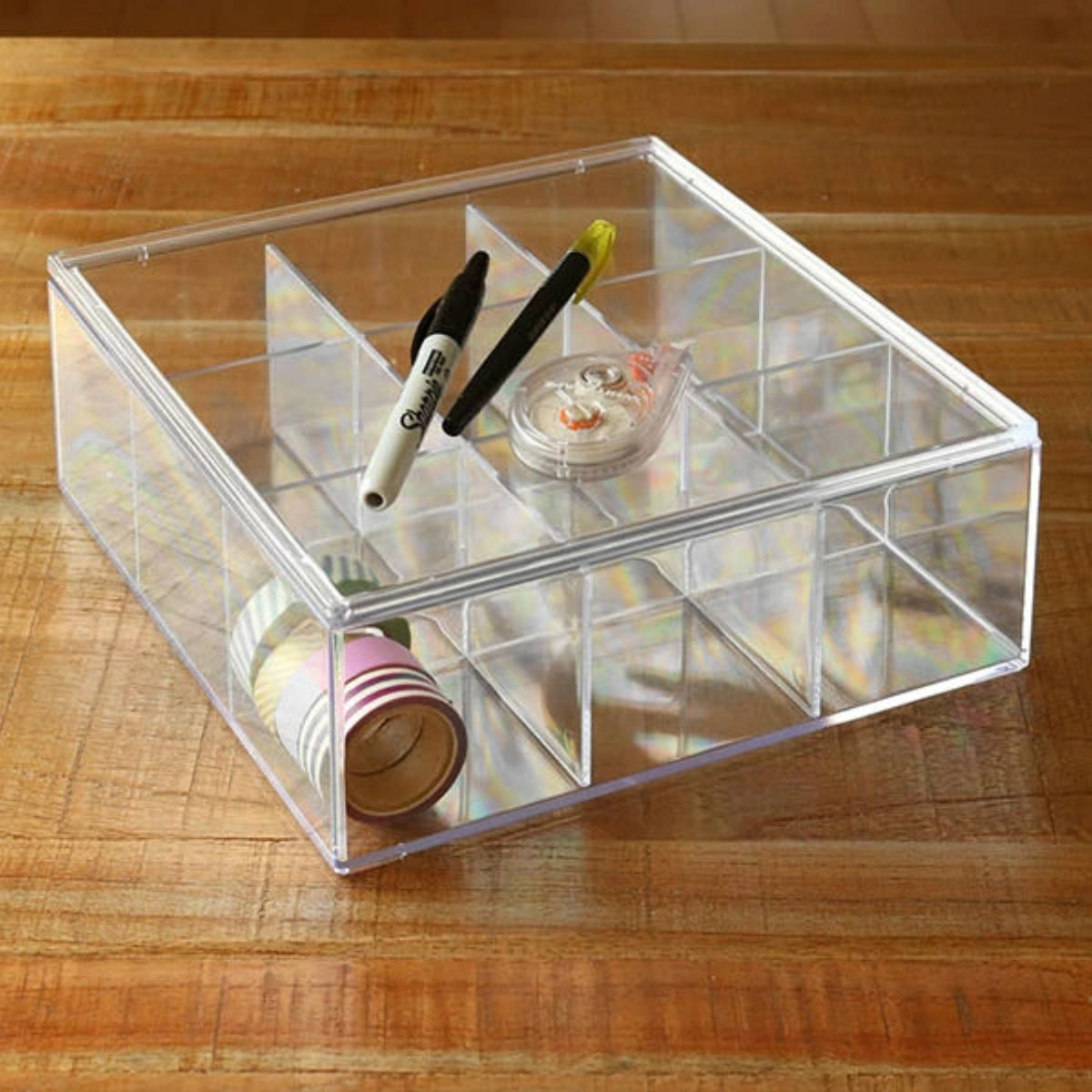 クリアケース ふた付き 9分割 透明 プラスチック 収納 デスコシリーズ ( 幅24×奥行24×高さ9.2cm 小物収納 仕切り付き 小物入れ 卓上収納 収納ケ...