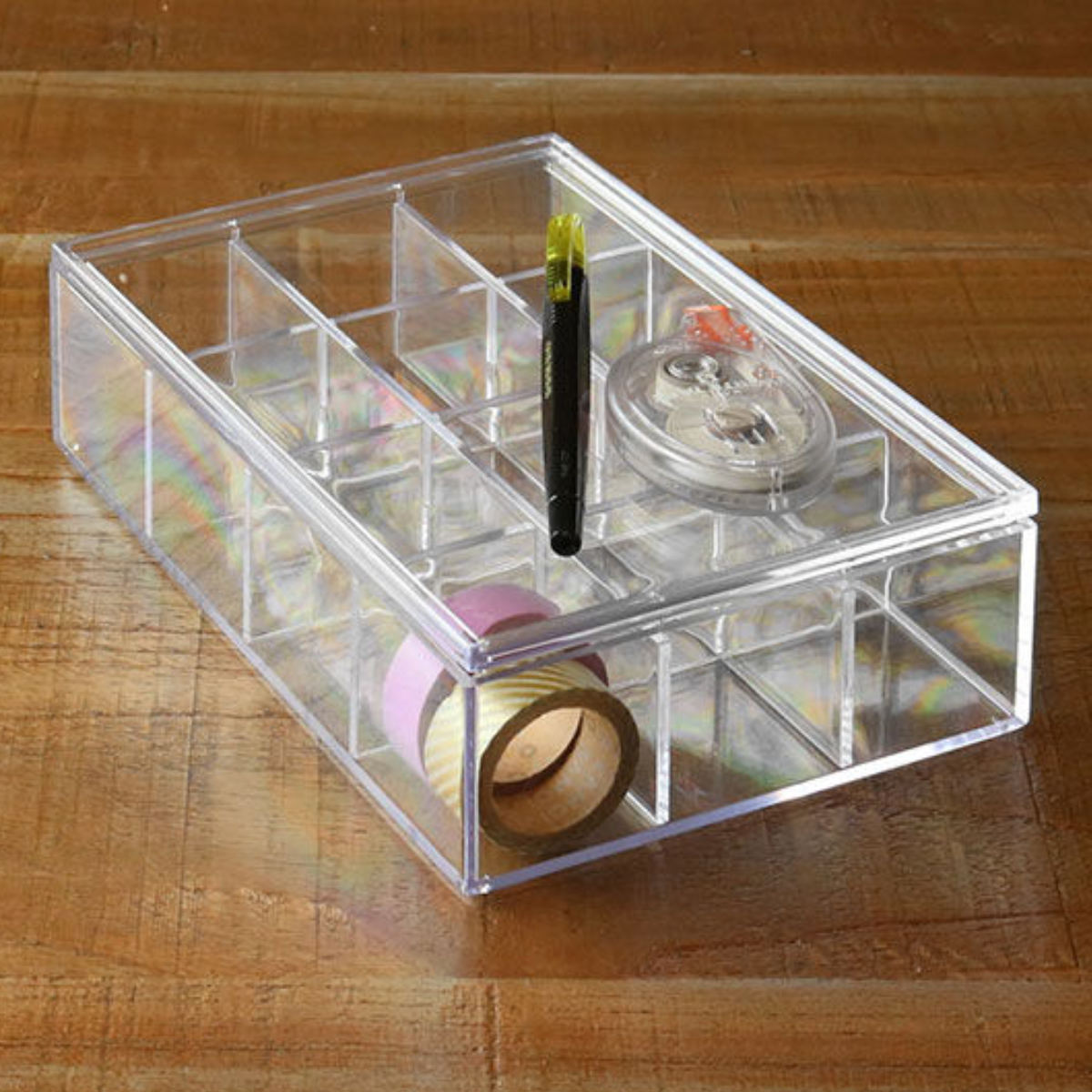コレクションケース クリア ふた付き 12分割 S 透明 収納 デスコシリーズ ( 幅20.3×奥行14.2×高さ5.9cm 小物収納 仕切り付き 小物入れ 卓...