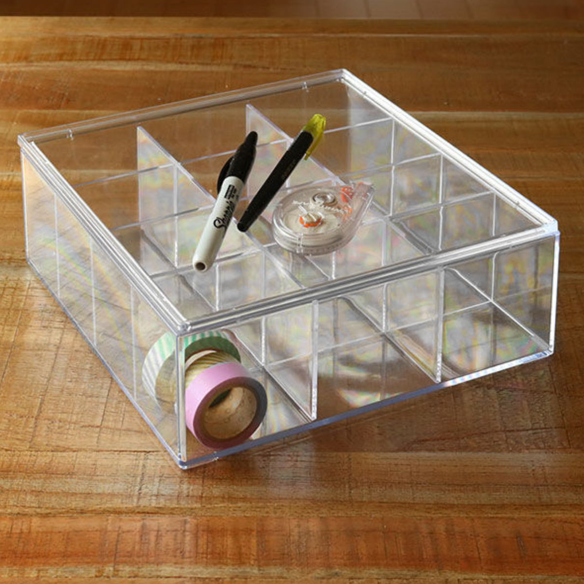 コレクションケース クリア ふた付き 12分割 M 透明 収納 デスコシリーズ ( 幅24×奥行24×高さ9.2cm 小物収納 仕切り付き 小物入れ 卓上収納 ...