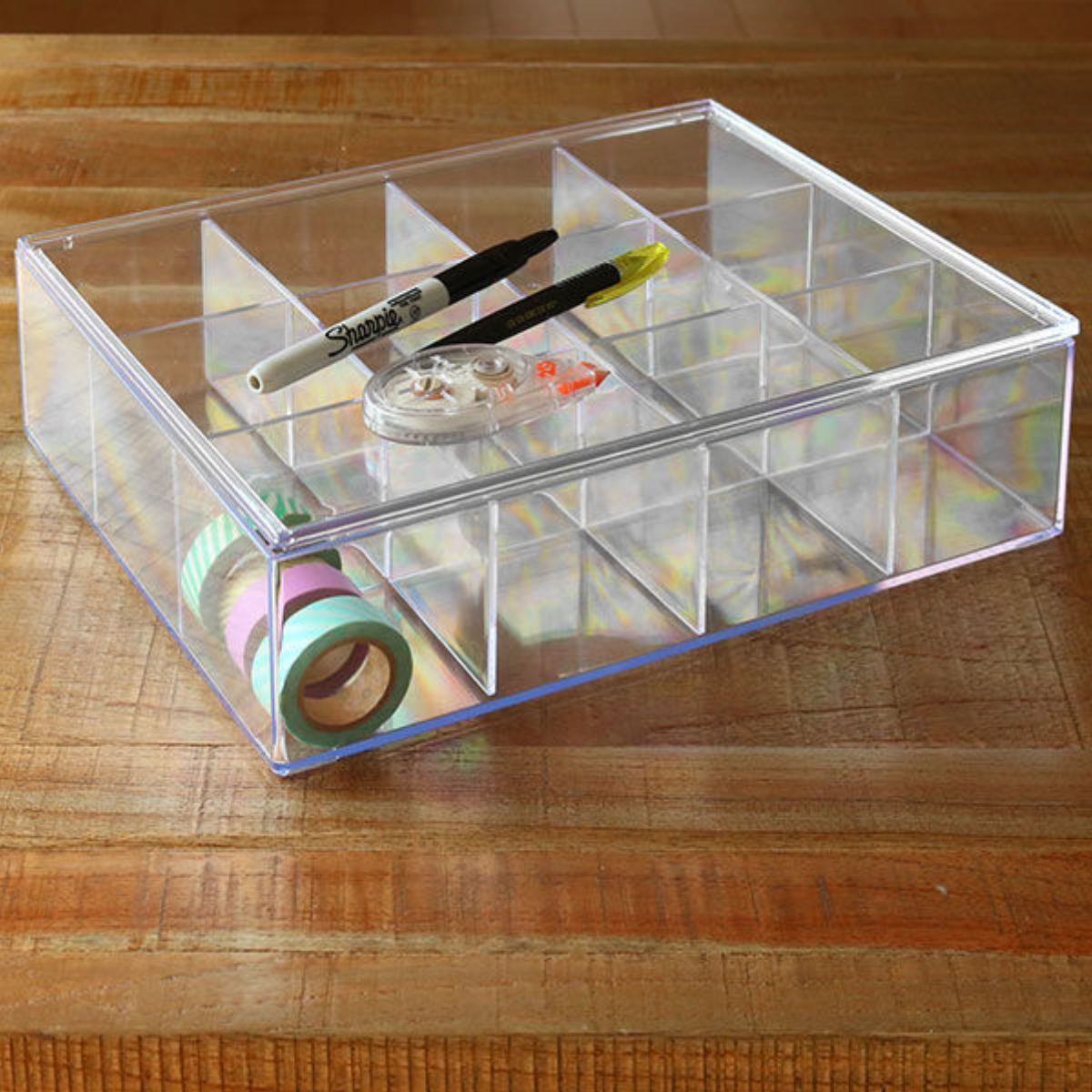 コレクションケース クリア ふた付き 12分割 L 4個セット 透明 収納 デスコシリーズ ( 幅31.9×奥行24×高さ9.2cm 小物収納 仕切り付き 小物...