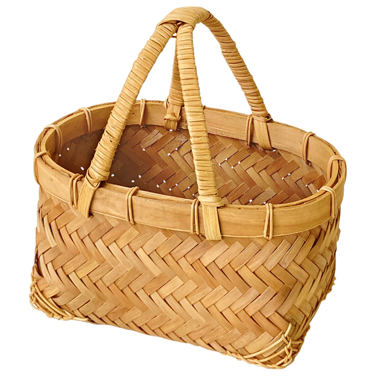 バスケット ノルディック 経木バスケット 巻持手付 底飾り編 オーバル （ Nordic 収納 カゴ かご 幅25×奥行17×高さ13cm 北欧風 小物収納 小物入れ 天然素材 リビング キッチン 玄関 見せる収納 インテリア 雑貨 おしゃれ ） 【39ショップ】