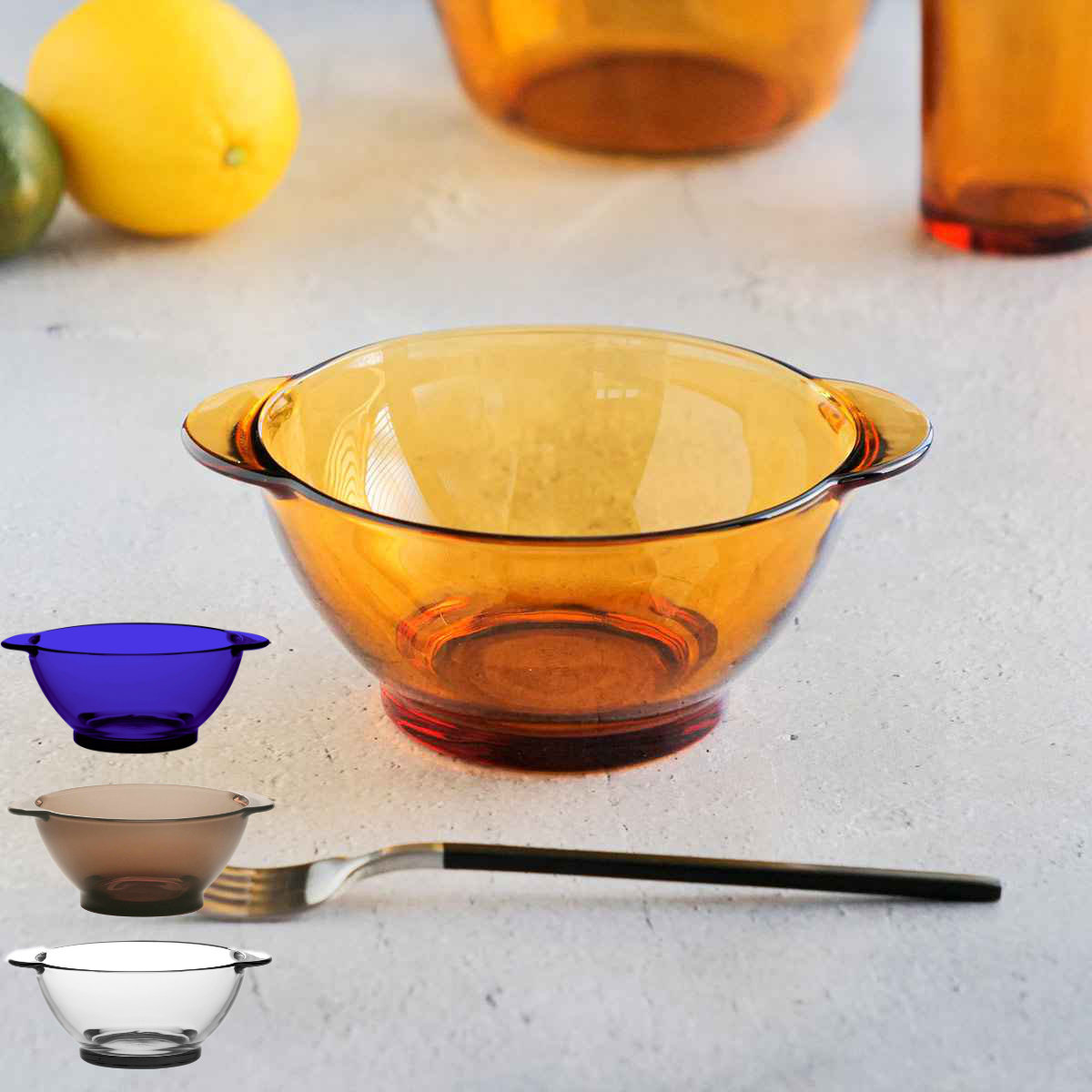DURALEX デュラレックス ニセンボウル 13.5cm 持ち手付き 同色6個セット （ AMBER 食洗機対応 電子レンジ対応 強化ガラス 取っ手付き ガラス食器 サラダボウル フルーツ レトロ 耐熱性 丈夫 割れにくい おしゃれ ）【39ショップ】