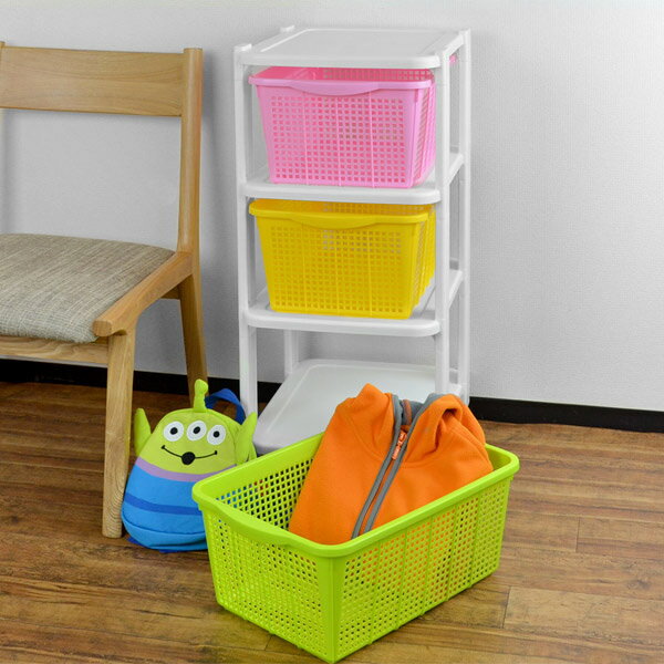 収納ラック 3段 引き出し 幅32×奥行43×高さ75cm カラフルカラー ラック キャスター付き （ 収納ワゴン 収納 キャスター ワゴン 収納バスケット バスケット ランドリー収納 おもちゃ箱 おもちゃ収納 おもちゃ入れ 日本製 ）【39ショップ】