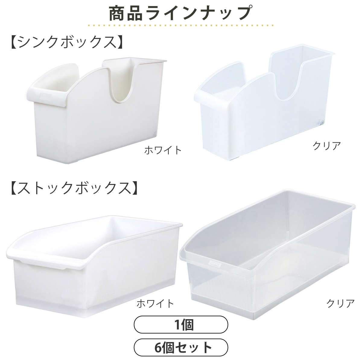 キッチン収納ケース シンクボックス ストックボックス コロ付き 1個 同色6個セット...