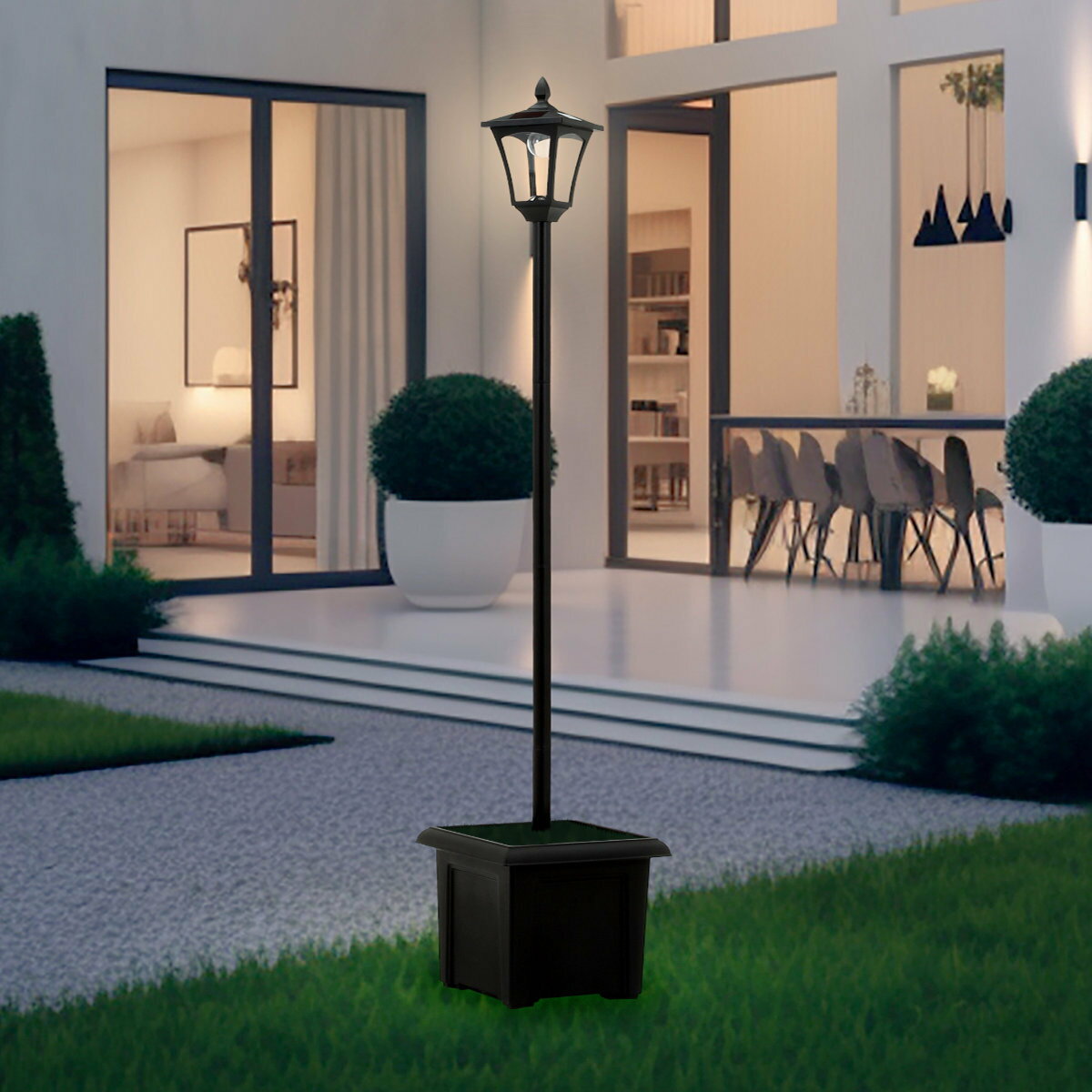 ガーデンライト LEDソーラースタンドライト 1灯 プランター付き （ 屋外 置き型 ソーラー ライト 太陽光充電 プランター スタンド式ライト スタンド式 街路灯風 LEDライト 配線不要 防犯 光センサー 自動 太陽光 充電式 明るさ調節 ）【39ショップ】