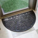 玄関マット 屋外 ラバーマット 半円 ウェルカム リーフ 45×75 ( 泥落とし 洗える 水洗い 弾力 マット 滑り止め 雨 ラバー ゴム 幅75cm おしゃれ カフェ ベランダ デッキ テラス 玄関 ゴム素材 外用 室内 薄手 )【39ショップ】