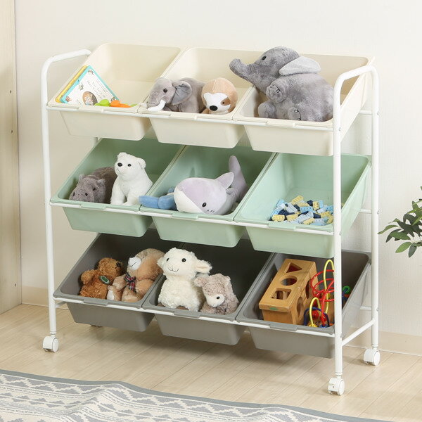 収納ラック 3段 9マス キッズ 収納 ラック おもちゃ箱 本棚 子供用 スリム 収納ケース キャスター付き ..