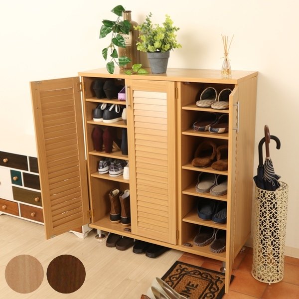 下駄箱 ルーバー ワイド 幅90.5cm 奥行35.5cm 高さ101cm 組立品 （ シューズボックス げた箱 くつ 靴 収納 シューズラック 玄関収納 幅90.5 シューズBOX キャビネット 収納庫 シューズ ラック 木目調 おしゃれ ）【39ショップ】