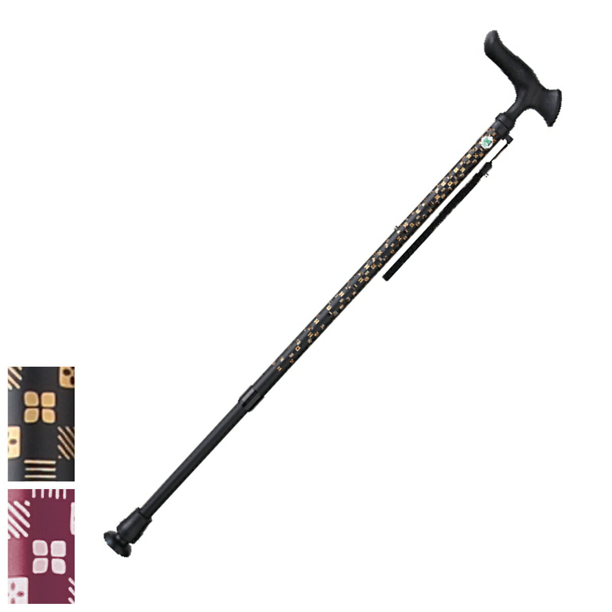 杖 ステッキ 伸縮 かるがもE 身長～185cm 男性 おしゃれ プレゼント 市松模様 （ 10段階調節 一点杖 衝撃吸収 アルミ製 左右兼用 左右 SGマーク T字杖 アルミ杖 外出 福祉散歩 転倒防止 ）【39ショップ】