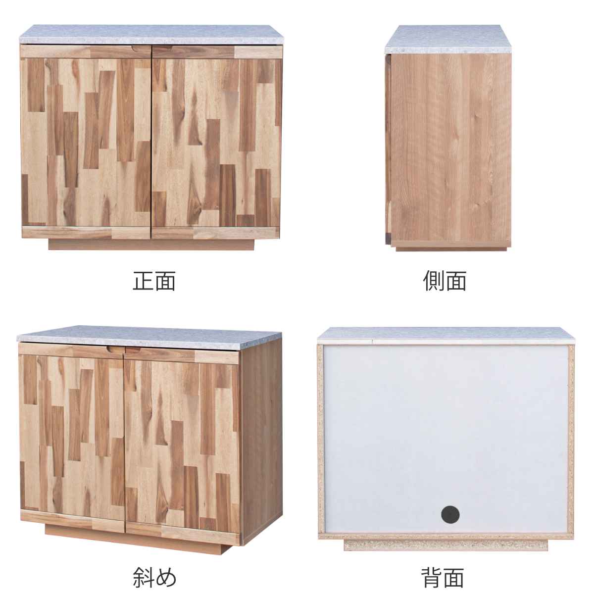 サイドボード メラミン天板 アカシア前板 REVNA 日本製 幅80cm ( 収納 棚 ラック 窓下 リビング 作業台 天然木前板 完成品 食器棚 リビング収納 可動棚 石目調 無垢材 テレビ台 配線穴 )【39ショップ】 [3]