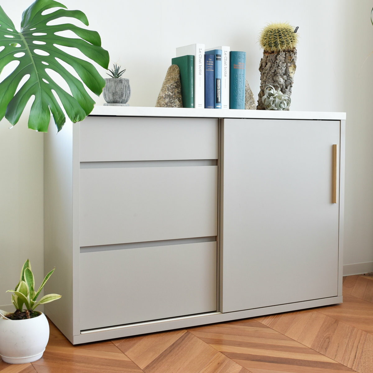 キッチンカウンター 幅120cm 引出し3杯 メラミン天板 日本製 完成品 （ 開梱設置 カウンター キッチン 食器棚 棚 ラック 収納 食器収納 スライド棚 作業台 引出し スライドレール ディスプレイ ）【39ショップ】