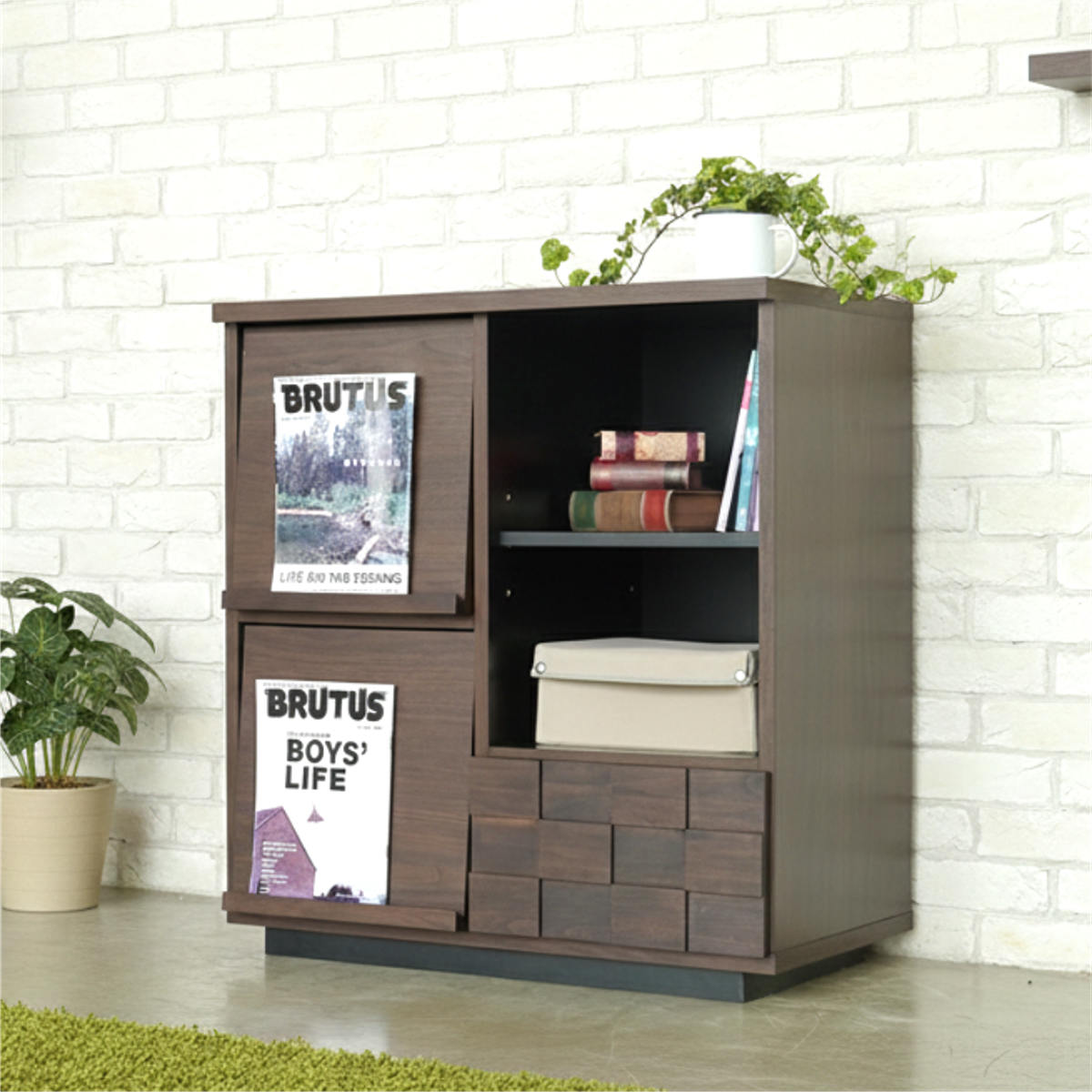 マガジンラック 幅80cm 木目調 日本製 フラップ扉 本棚 ディスプレイラック 収納棚 （ 開梱設置 ラック ディスプレイ 棚 飾り棚 組み合わせ 収納 家具 A4対応 省スペース 背面化粧 可動棚 ）【39ショップ】