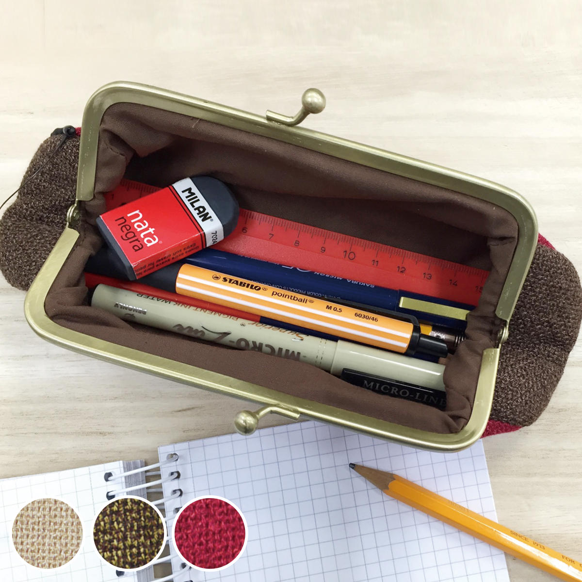 ペンケース coron 筆箱 がま口 シンプル ( ペンポーチ ペン入れ 文具 コンパクト 大容量 小物収納 おしゃれ 収納 贈り物 プレゼント ファブリック ...