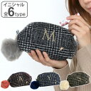ポーチ Plaid イニシャル スクエアポーチ 化粧品 収納 ( コスメ メイク 小物入れ 化粧ポーチ 刺繍 千鳥格子 ファー チャーム 内布付き トラベルポーチ ミニポーチ 化粧品入れ 旅行 ミニバッグ 小物ケース ) 【39ショップ】
