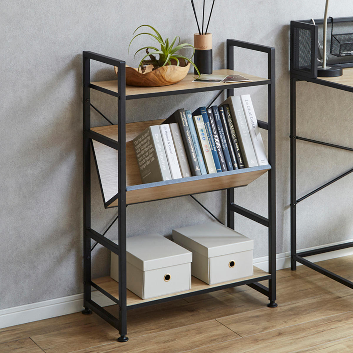 ブックシェルフ 幅60cm 3段 木製 アイアン （ 本棚 棚 ラック 収納 書棚 三段 古木風 シェルフ マガジンラック 絵本 リビング ディスプレイ サイドラック ）【39ショップ】