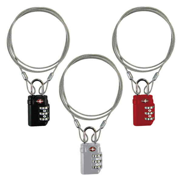 ダイヤル南京錠 ダイヤル式 1mワイヤー付 TSAワイヤーGX1m 3桁南京錠 ( 南京錠 ダイヤル 3桁 ワイヤー トラベルグッズ スーツケース セキュリティ...