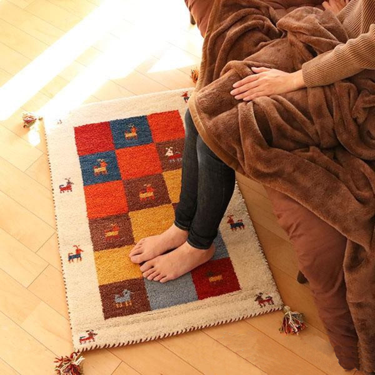 インテリアマット 60×90cm 手織り ギャッベ 屋内 玄関マット D3 （ 玄関 マット ギャベ じゅうたん ウール 厚手 絨毯 ラグ 保温効果 快適 リビング 長方形 床暖房 四角 エントランスマット 室内 GABBEH 60 90 ）【39ショップ】