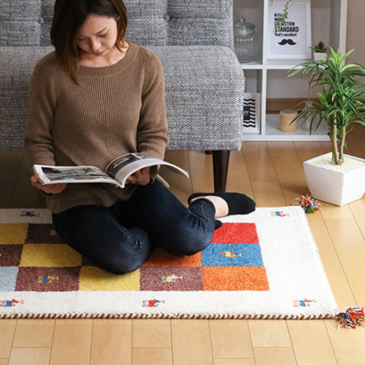 ラグ 2畳 200×200cm 手織り マット インテリアマット ギャッベ D3 （ ラグマット ギャベ じゅうたん ウール 厚手 絨毯 保温効果 防音対策 快適 リビング 長方形 床暖房 四角 室内 GABBEH 2帖 200 200 ）【39ショップ】