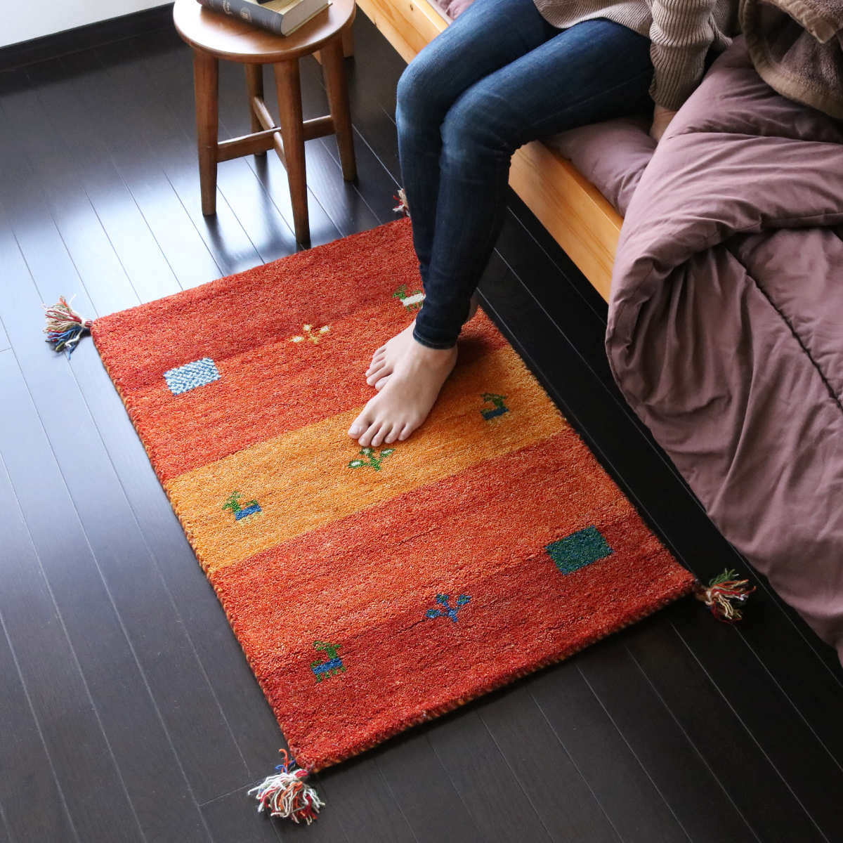 Gabbeh - ラグ 玄関マット 室内 60×90cm 手織り ギャッベ インテリアマット D16 （ 玄関 マット ギャベ ラグ ウール 厚手 絨毯 保温効果 快適 リビング 長方形 床暖房 四角 エントランスマット GABBEH 60 90 ）【39ショップ】