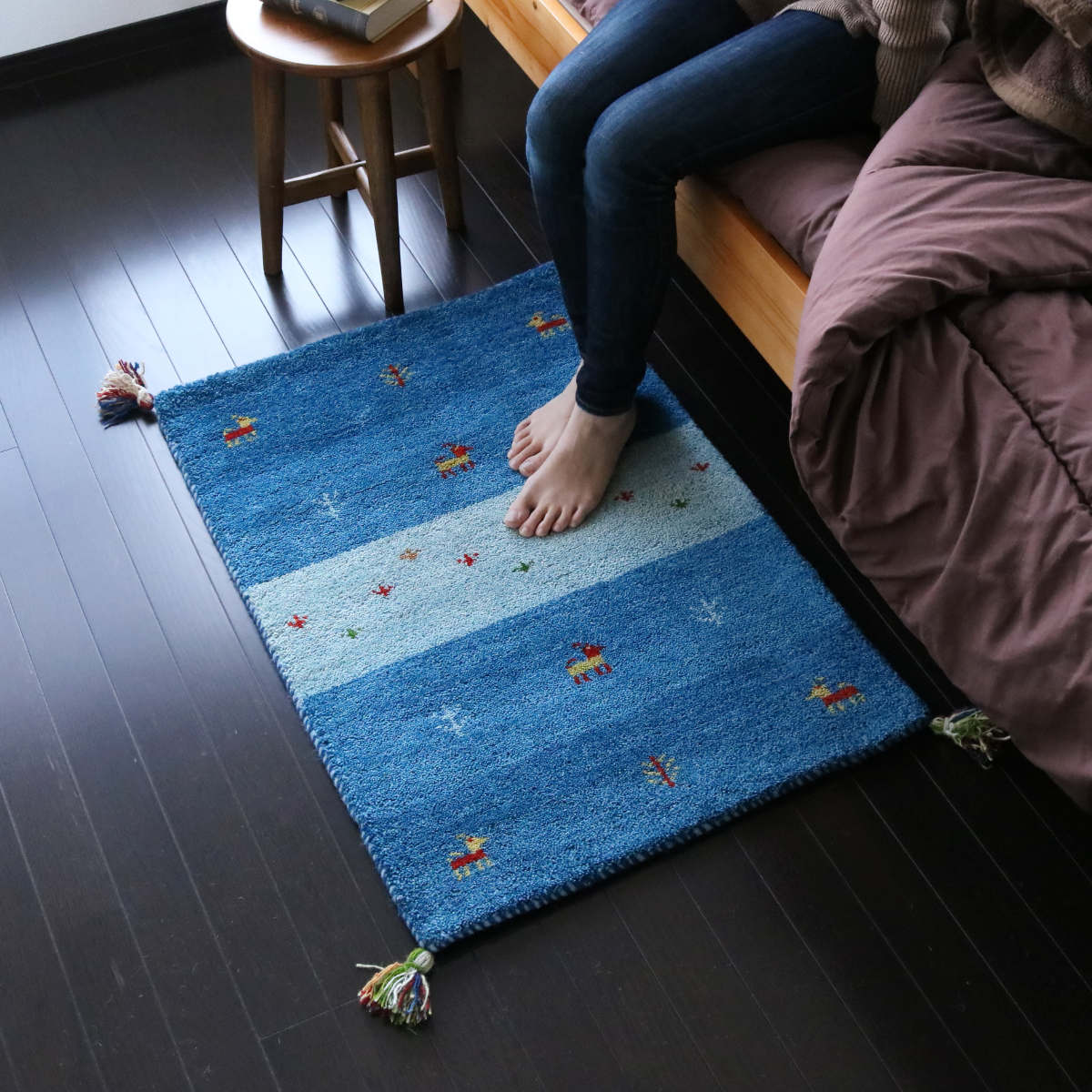 ラグ 玄関マット 室内 60×90cm 手織り ギャッベ インテリアマ...