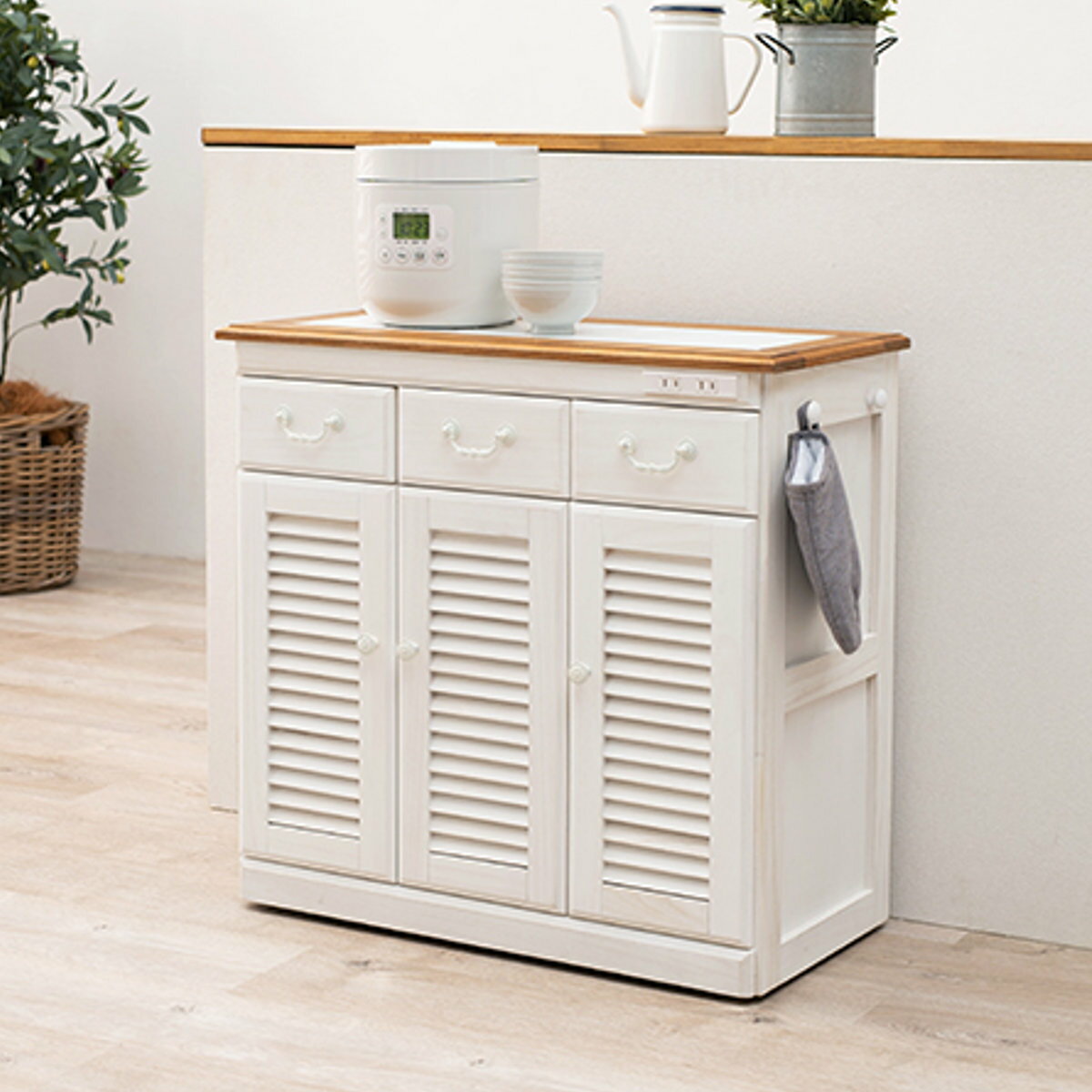 キッチンカウンター タイル天板 コンセント付 幅72cm （ キッチンラック キッチンボード キッチン収納 ..