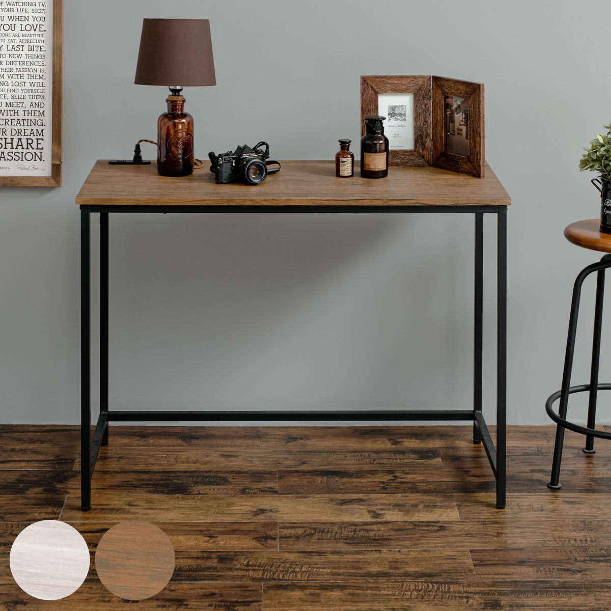 ワークデスク 幅100cm ロングデスク 2口コンセント付 （ スリム デスク 机 シンプルデスク パソコンデスク 木目調 学習机 勉強机 コンセント付き 奥行 45cm スチール脚 ）【39ショップ】