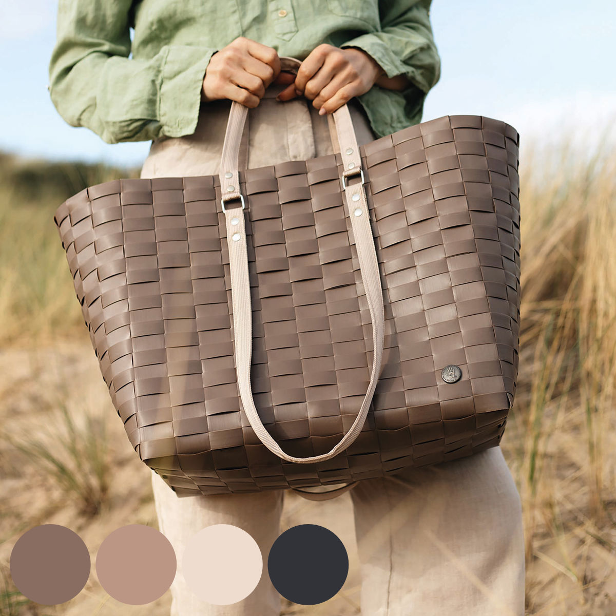 バッグ Handed By GO! Sport 大き目 手編み （ カゴバッグ トートバッグ ハンドバッグ かばん 鞄 バスケット ハンドメイド リサイクル素材 ハンデッドバイ ダブルハンドル 持ち手 2way カゴ かご 編み込み マチあり 長方形 ）【39ショップ】