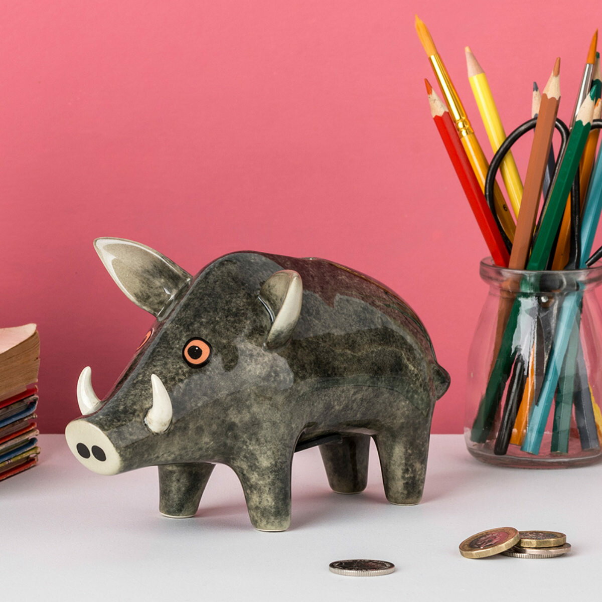 貯金箱 Hannah Turner （ ハンナターナー 貯金 置き物 オブジェ インテリア イノシシ アニマル 動物 ディスプレイ いのしし 取り出し口 小銭 硬貨 動物貯金箱 コインバンク ハンドメイド おしゃれ ）【39ショップ】