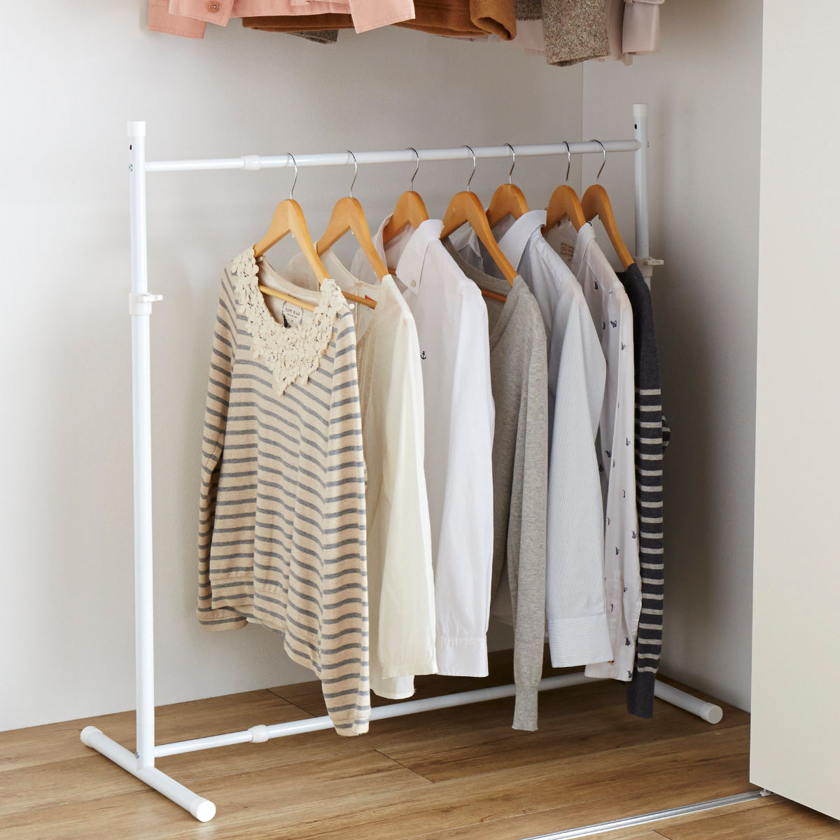 押入れ収納 伸縮押入れハンガー ハンガーラック （ パイプハンガー 幅 高さ 調節 ハンガー ラック クロ..