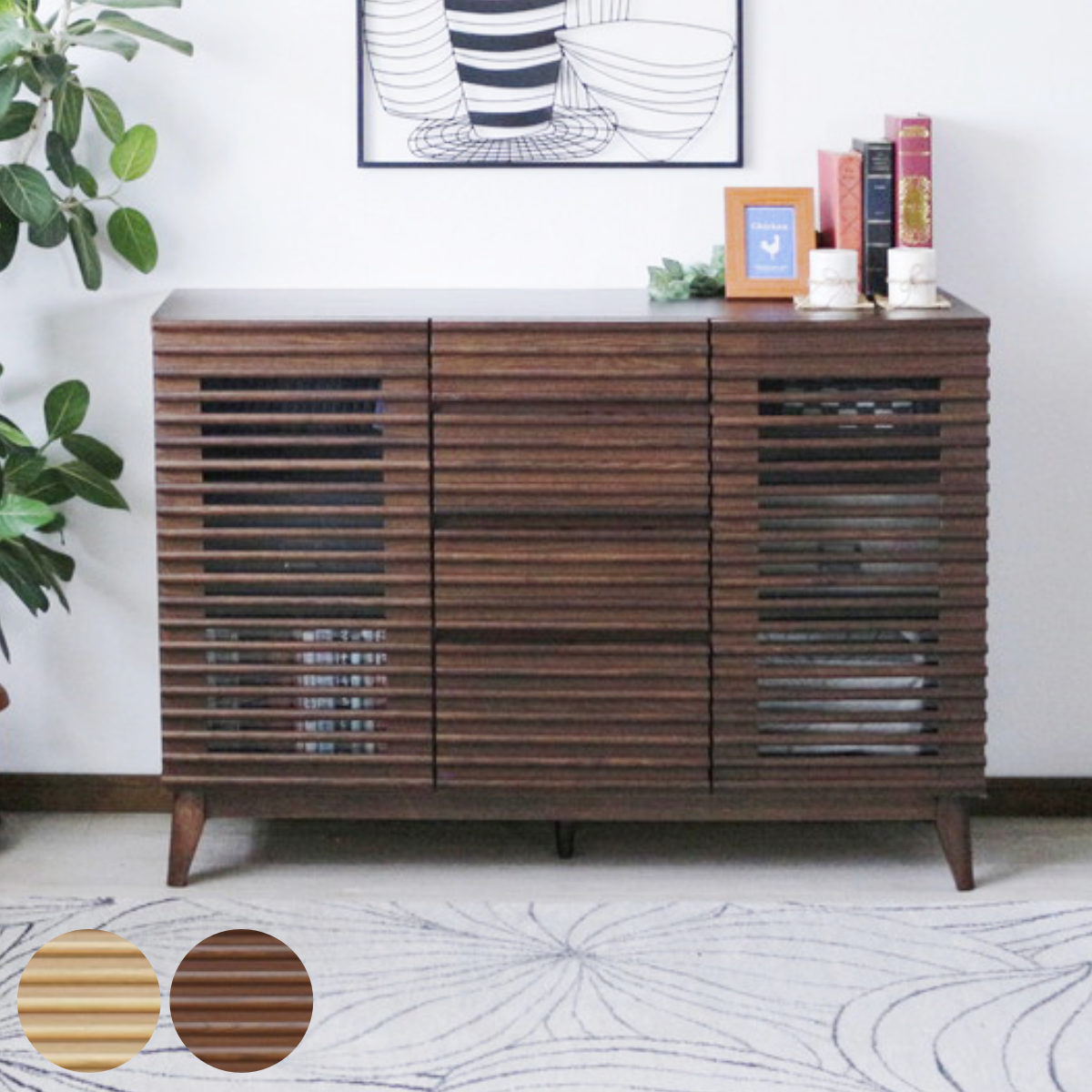 サイドボード 幅120cm 背面化粧 フルスライドレール 完成品 （ 棚 ラック 引き出し A4対応 収納 可動棚..